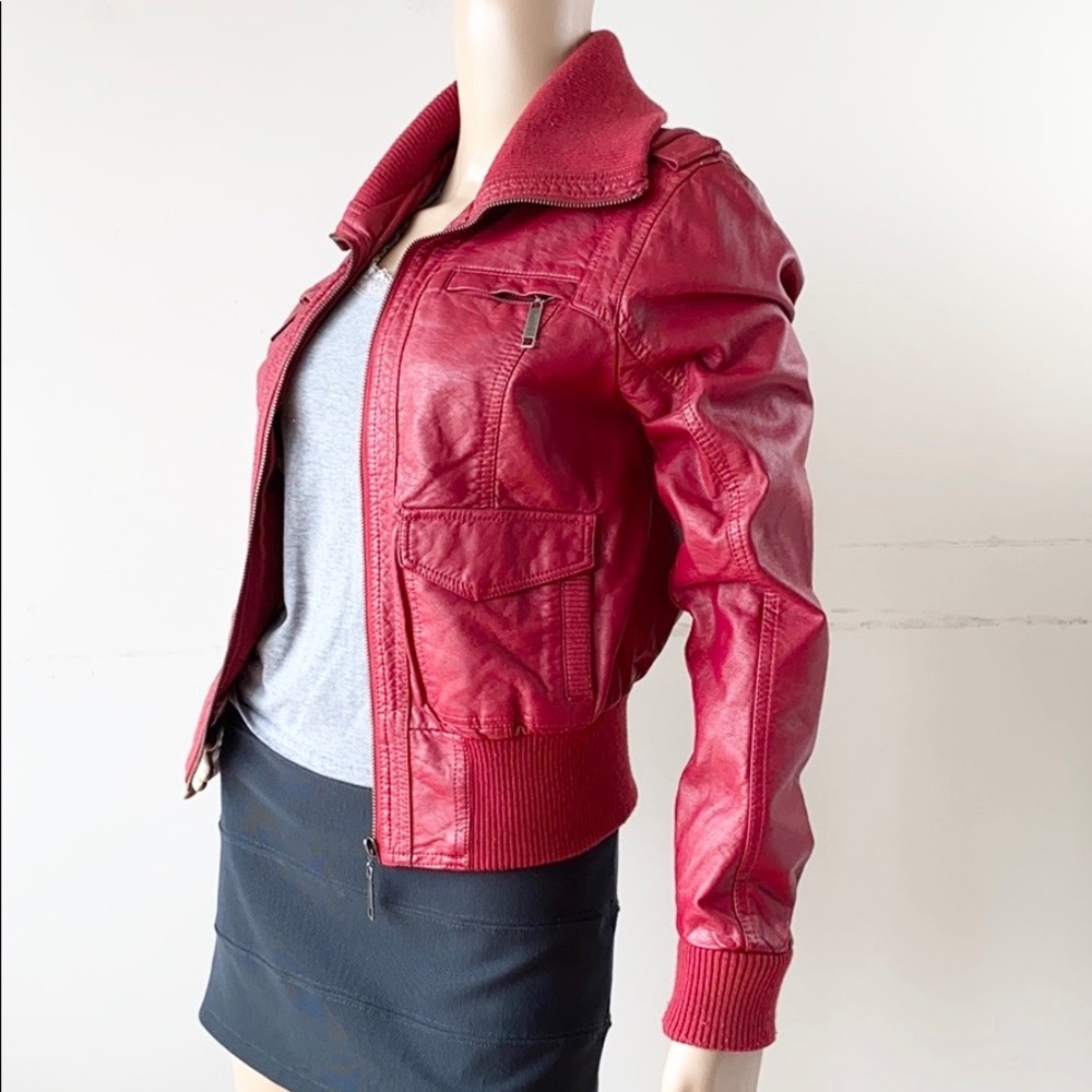 Indigo Saints Mock Turtleneck Faux Leather Jacket - Picture 4 of 10